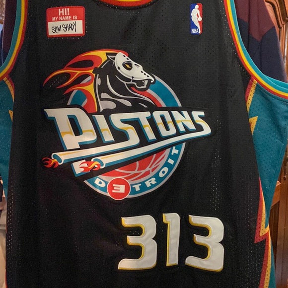 Authentic Detroit pistons slim shady jersey Mitchell and Ness BR remix - Picture 1 of 9